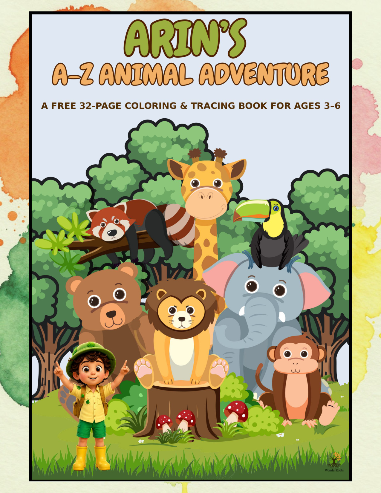 Arin's A-Z Animal Adventure free printable coloring book cover